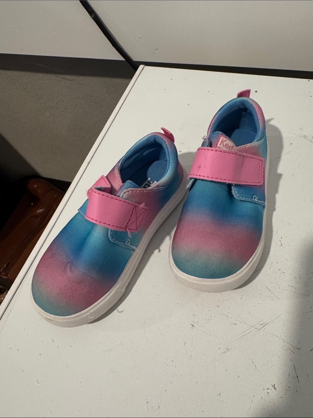 Keds Kids Gradient Blue-Pink Slip-On Sneakers with Pink Strap